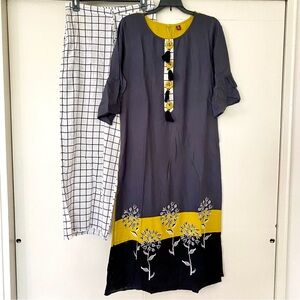 Kurta and palazzo set Size 42(L) yellow gray black salvar kameez Ethnic wear